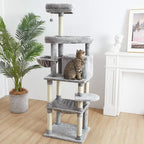 Catinsider 70.9 Inches Multi Level Cat Tree with Two Hammocks, Condo, Top Perch for Cats Light Gray
