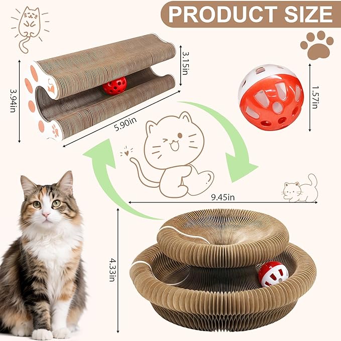 Cat Toys for Bored Indoor Adult Cats Magnetic Corrugated Cat Scratcher Board, Foldable Durable Interactive Cat Toy for Indoor Cats & Kittens, Scratch, Play & Chase, Brown, 1 Pack