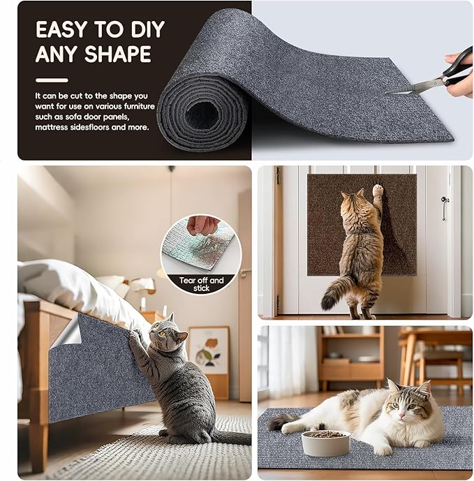 Anti Cat Scratch Furniture Protector,Durable Couch Protector from Cat Claws,Trimmable DIY Cat Scratch Carpet Mat for Leather,Sofa,Wall,Couch Corner and Cat Tower,78.7"x15.8"Self-Adhesive.(Light Gray)