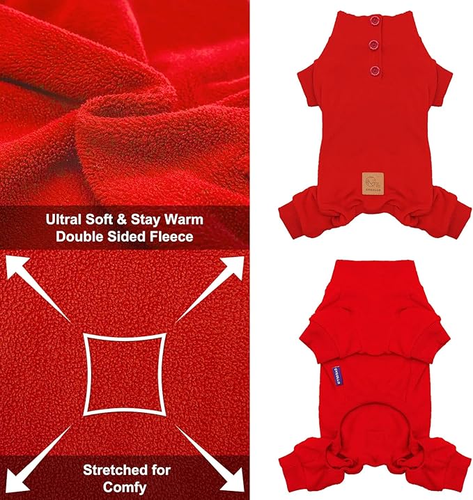 cyeollo Dog Pajamas Turtleneck Thermal Dog Pjs Fleece Stretch Jumpsuits Warm Pet Clothes Doggie Outfits for Small Dogs Color Red