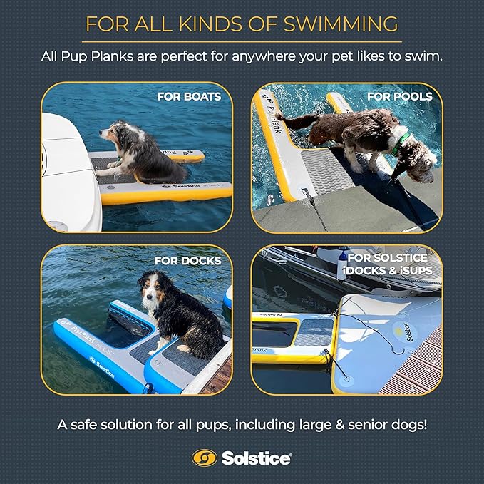 SOLSTICE Inflatable Pup Plank, Dog Water Ramp for Boats & Docks, Boost Step, 220 lb Capacity - Floating Platform for Pets for Lake, River, Beach & Swimming Pool, Includes Pump, Patent-Protected Design