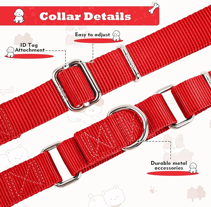 Martingale Collar for Dogs with Quick Release Buckle, Heavy-Duty Solid Color Nylon Training Collars - Adjustable No-Slip Design for Medium & Large Dog