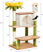 HYABi 44.1 Inch Tall Flower Cat Tree Tower Condo Climbing for Indoor Cats Multi Level with Sisal Scratching Post Hammocks Pet House Play Home Furniture Platform