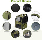 Lekebobor Large Cat Backpack Carrier Expandable Pet Carrier Backpack for Small Dogs Medium Cats Fit Up to 18 Lbs, Dog Backpack Carrier, Foldable Puppy Backpack Carrier for Travel, Hiking,Dark Green