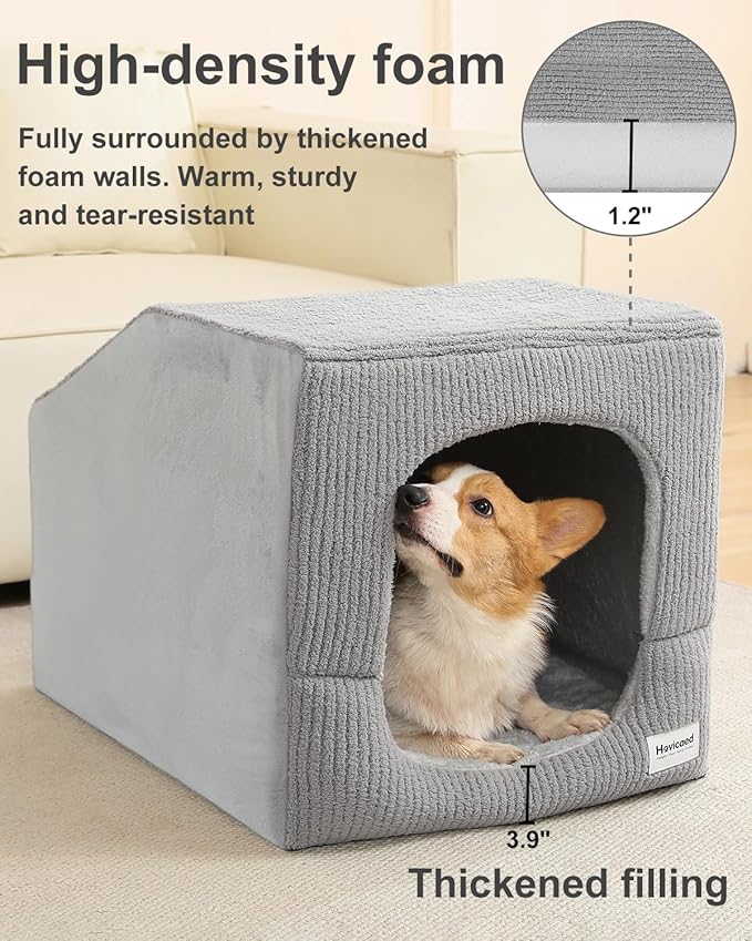 Hovicaed Indoor Dog House for Extra Large Medium Small Sized Dogs - Dog Tent with Washable Removable Cover, Pet Orthopedic Dog Cave Bed Egg-Crate Foam Cushion, Inside Dog House Large Space(L)