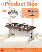 Piskyet Elevated Dog Bowls,Farmhouse Dog Bowls Stand, Raised Dog Bowl with 2 Stainless Steel Wooden Dog Bowl,3.5Cups8.5''H_30 oz Bowl-Farmhouse Style