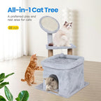 33 inch Small Cat Tree Tower, Cat Tree for Indoor Cats, Cat Scratching Post with Sisal Scratching Pad & Board, Cat Condo for Large Cats and Kittens, Cat Playhouse with Hanging Ball for Play, Grey