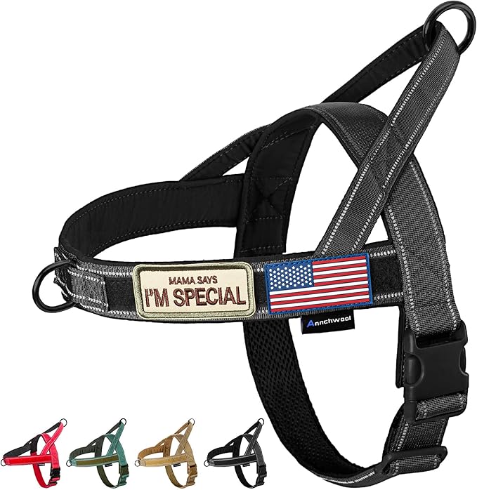 Annchwool No Pull Dog Harness with Soft Padded Handle,Reflective Strip Escape Proof and Quick Fit to Adjust Dog Harness,Easy for Training Walking for Small & Medium and Large Dogs(Black,M)