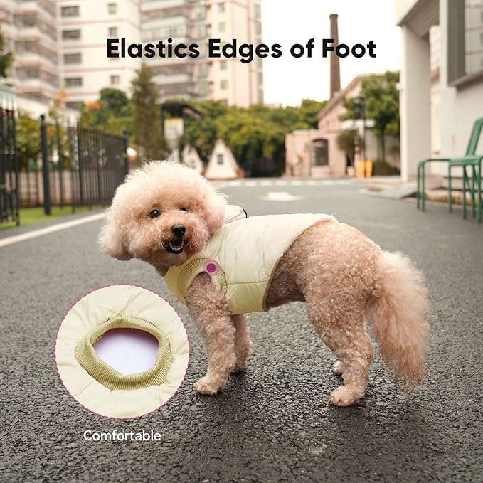 Fleece Lining Dog Hoodie with Harness Built in,Extra Warm Small Dog Jacket in Winter Puppy Coats with Hooded,Light Yellow M