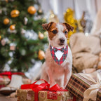 ADOGGYGO Christmas Dog Tuxedo Bandana, Red Plaid Pet Chritstmas Collar with Bowtie, Adjustable Christmas Costume for X-Small Dogs Pets (XS)