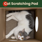 Cardboard Cat House with Scratch Pad & Catnip, Cat Play Scratching House for Indoor Hideaway Furniture, Heavy Duty Sturdy Cardboard Scratcher, Easy to Assemble Birthday Gift, Medium