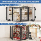 36" Tall Metal Freestanding Dog Gate with Cat Door for Indoor&Outdoor,80" Extra Wide Foldable Pet Gate,Foldable Indoor Dog Fence for Wide Openings Stairs,Deck,Yard,Doorways(4 Panels,Black)