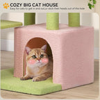 YITAHOME 65in Tall Flower Cat Tree Tower: Cute Kitten Climbing Tower for Indoor Cats with Kitty Condo Basket Tunnel Sisal Scratching Posts and Board, Pink and Green