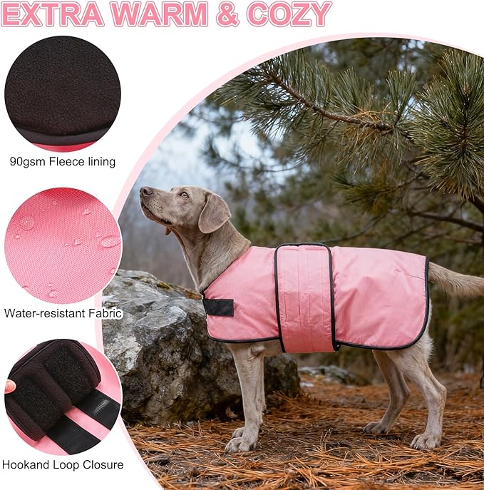 BEAUTYZOO Dog Winter Coat for XX-Large Dogs Waterproof, Warm Reflective Great Dane Oxford Canvas Jacket, Fleece Dog Cold Weather Coats Windproof for Female Male Dogs, Pink XXL