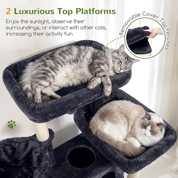 Globlazer Large Cat Tree, 72 inch Tall Cat Climbing Tower for Indoor Large Adult Cats Multi-Level Furniture Tree House with 2 Cozy Perches, 2 Padded Condos, 5 Sisal Scratching Posts, F72G, Dark Grey