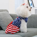 CuteBone Dog Dresses Velvet 4th of July Small Dogs Clothes Onesie Pet Apparel Girl Puppy Skirt with Bow Hair Rope CVA39M-D