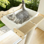 Cat Window Perch with Scratching Post, 46" Adjustable Tall Scratching Posts & Suction Cup – White Fluffy Cusion, Multi-Level Perch for Climbing, Bird Watching, Play, Supports 45 lbs (Drilling-Free)