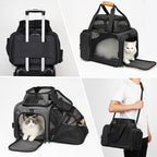 JUNGYOON Cat Carrier, Expandable Airline-Approved Soft-Sided Pet Travel Bag for Cats, Small Dogs & Small Pets, Breathable Mesh Design with Multi-Pockets & Fleece Pad (Light Grey)