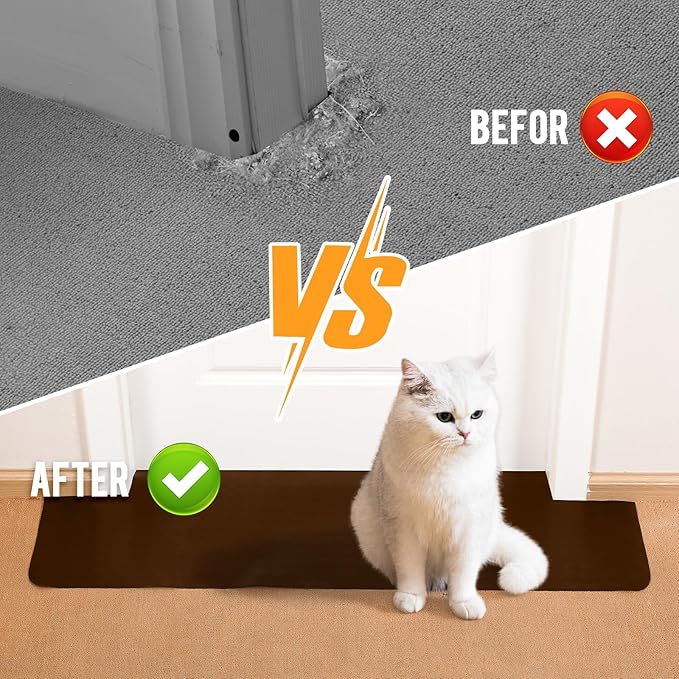 Uross Carpet Protector for Pets -3.6FT Brown Round Corner Plastic Carpet Protector, Under Door Cat Carpet Protector for Doorway, Anti Cat Scratch Carpet Protector Mat, Stop Cats from Scratching Carpet