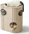 PETKARAY 2-Story Felt Cat House, Large Bed Cave for Indoor Cats, Felt Tunnel Hideaway Condo for Multi-Cat Households, 23.6x22x12 inches, Grey