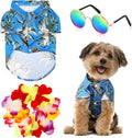 3 Pieces Small Dog Hawaiian Costume Puppy Halloween Cool T-Shirts Summer Clothes with Retro Sunglasses and Colorful Wreath Hawaiian Shirts Costume for Small to Medium Dogs Pet(Blue Series)