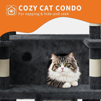68.5 in Multi-Level Cat Tree for Indoor Cats Large Adult Heavy Duty Cat Tower for Large Cats with 2 Condos/Plush Perches/Sisal Scratching Posts/Hammocks/Basket/Dangling Balls, #2601 Dark-Grey
