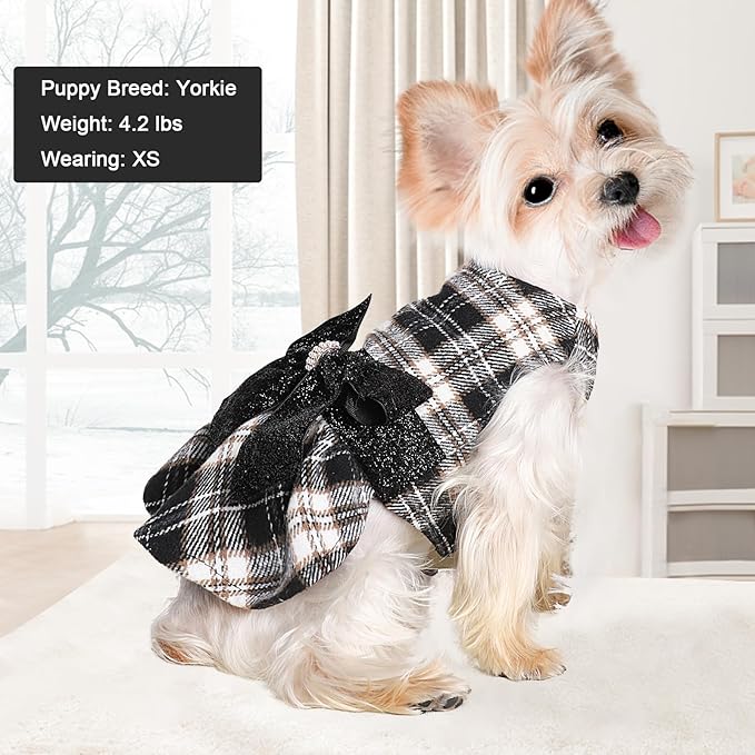 Dog Sweaters Dog Clothes for Small Dogs Boy Girl Fall Puppy Dress Warm Fleece Chihuahua Yorkie Teacup Doggie Sweaters Dresses Doggy Sweater for Small Dogs Girl Cat Outfit (Black, X-Small)