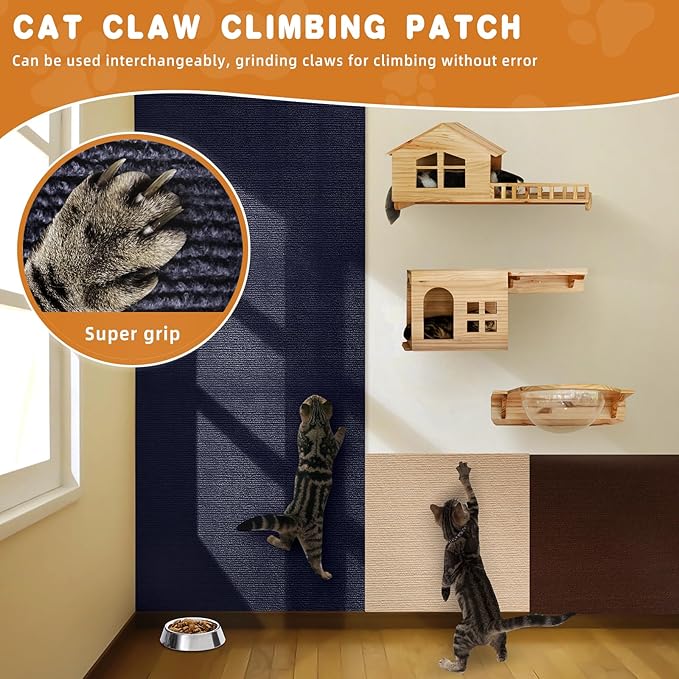4pack Cat Scratch Couch Furniture and Wall Protector | Adhesive Cat Scratch Pad for Covering Cat Tower, DIY Climbing Cat Scratcher Couch Protector from Cat Claws Scratching (Blue)