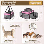 Top and 2 Sides Expandable Cat Carrier 18x11x11, TSA Airline Approved Dog Carriers for Small Dogs, Soft-Sided Pet Carrier with Self-Locking Zippers for Kitten,Rabbit, Puppy, Guinea Pig Pink