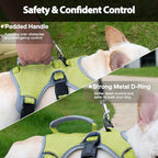 Huntboo Escape Proof Dog Harness, Escape Artist Harness, Reflective Dog Harness with Handle, Durable,Adjustable Vest for Small Medium Large Dogs Walking, Training, and Running Gear(Green,M)