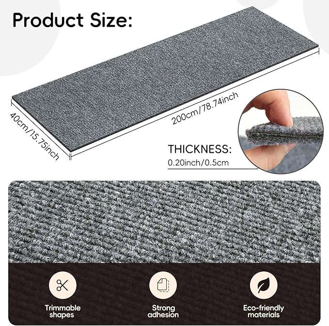 Anti Cat Scratch Furniture Protector,Durable Couch Protector from Cat Claws,Trimmable DIY Cat Scratch Carpet Mat for Leather,Sofa,Wall,Couch Corner and Cat Tower,78.7"x15.8"Self-Adhesive.(Light Gray)