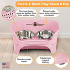 Neater Feeder - Express Model w/Slow Feed Bowl - Mess-Proof Dog Bowls (M/L, Pink) Made in USA – Elevated, No Spill, Non-Tip, Non-Slip, Raised Stainless Steel Food/Water Pet Bowls Aid Digestion