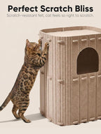 FUKUMARU Cat House for Indoor Cats, 23.62 Inch Large Cat Bed Cave Condo, 2-Storey Cozy Felt Covered Cats Tunnel Kitten Hideaway for Multicats, Scratch Resistant, Beige