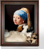 Mona Lisa Cat Bed Painting Cat Scratcher Bed CartBoard Cat House for Indoor Cats Half-Surround Design W/Horizontal Cat Scratcher Scratching Board W/Catnip (Pearl Earrings, Medium - Large)