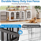Petrova 63" Dog Crate Furniture for 2 Dogs, Heavy Duty Indoor Dog Kennel for Medium/Large Dogs, Wooden Dog Cage with Removable Divider, 6 Lockable Wheels, Storage Compartment, White