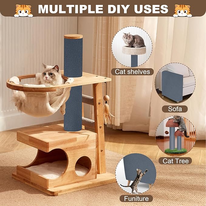 Cat Scratch Furniture Protector, 78.7"x15.8" Cat Scratching Mat, Trimmable Self-Adhesive Cats Claws Scratch Pads, DIY Carpet Mat Replacement for Cats Tree, Cats Wall Shelves, Grey