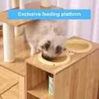 Hey-brother Cat Tree with Litter Box Enclosure, Modern Cat Tower for Indoor Cats with Large Platform, Condo Food Station and 2 Hammocks, All-in-one Cat Furniture, Wood Walnut MPJ115WB
