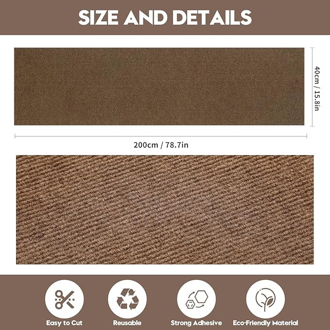 Couch Cat Scratch Protector 78.7"x15.8" – Adhesive Cat Scratch Pad, Cuttable Furniture Protector for Sofa Arms, Sides, Chair Backs & Bed Edges,Brown