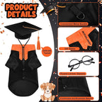 5 Pcs Dog Graduation Costume Set Include 2026 Pet Graduation Gown with Stole Puppy Grad Cap Lensless Glasses DIY Letter Stickers for Dogs Cats Holiday Costume Accessory(Black Orange,L)