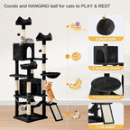 DWVO 75 in Multi-Level Cat Tower: Tall Cats Tree for Indoor Kittens, Pet Furniture with Kitty Condos, Top Perches, Sisal Ramp Scratching Posts, Cozy Basket, Hammocks, Black
