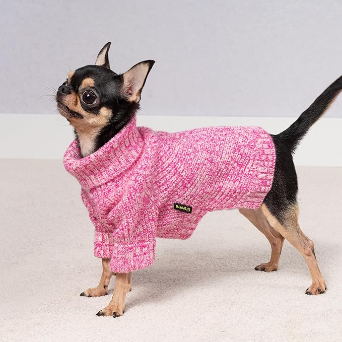Fitwarm Knitted Turtleneck Dog Sweater, Cozy Dog Winter Clothes for Small Dogs Girl, Holiday Pet Outfit, Heather Pink, Small