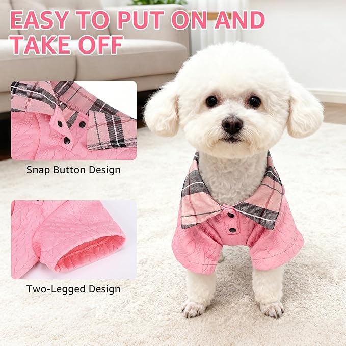 SCENEREAL Dog Sweaters for Small Medium Dogs, Pet Hoodie Sweatshirts Winter Knitted Pullovers with Fashion Shirt Collar, Puppy Clothes Cold Weather Coats, Pink SM