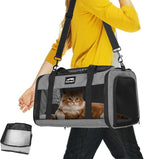 TSA Approved Pet Carrier for Small Cats and Puppies, Soft-Sided and Foldable, Cat and Dog Carrier Fits Pets Up to 15 lbs, Durable Portable Travel Bag with Litter Box (Gray, Litter Box & Leash Set)