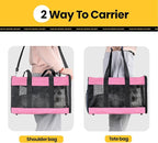 Dog Carrier Soft Sided, Large Cat Carrier with Inner Safety Leash, Pet Transport Carrier for Large Cats and Medium Dogs up to 20 Lbs, Collapsible Travel Puppy Carrier Bag -Pink L