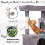 36 Inches Cat Tree for Indoor Cats, Multi-Level Cat Tower with Scratching Posts, Ramp, Plush Perch & 2 Condos, Stable for Multiple Cats Kittens House & Small Room(Ashy)