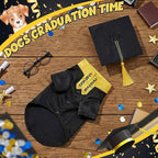 5 Pcs Dog Graduation Costume Set Include 2026 Pet Graduation Gown with Stole Puppy Grad Cap Lensless Glasses DIY Letter Stickers for Dogs Cats Holiday Costume Accessory(Black Yellow,XL)