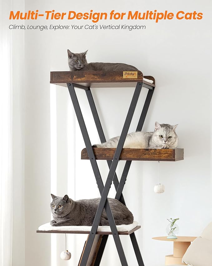 Modern Wood Cat Tree Tower for Indoor Cats Large Adult - 67 Inch Tall Multi-Level Heavy Duty Cat Condo Trees Furniture with Caves Perch Bed Scratching Board -XL Big Wooden Kitty House