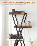 Modern Wood Cat Tree Tower for Indoor Cats Large Adult - 67 Inch Tall Multi-Level Heavy Duty Cat Condo Trees Furniture with Caves Perch Bed Scratching Board -XL Big Wooden Kitty House