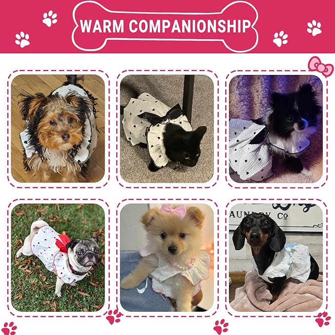 TAPBULL Dog Dresses, Fashionable Pet Dog Clothes with Heart Design, Cute Cat Birthday Dress Outfit (Pink/Red/Blue/Purple/Black 5-Pack), Large