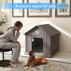 EasyUp Dog House Outdoor Indoor,Dog House Weatherproof Resin Shelter with Air Vents and Elevated Floor for Small Medium Large Dogs,Easy Clean and Assemble(31.18 * 33.7 * 32.52in,Coffee)